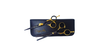 Pair of Black & Gold Professional Barber Scissors